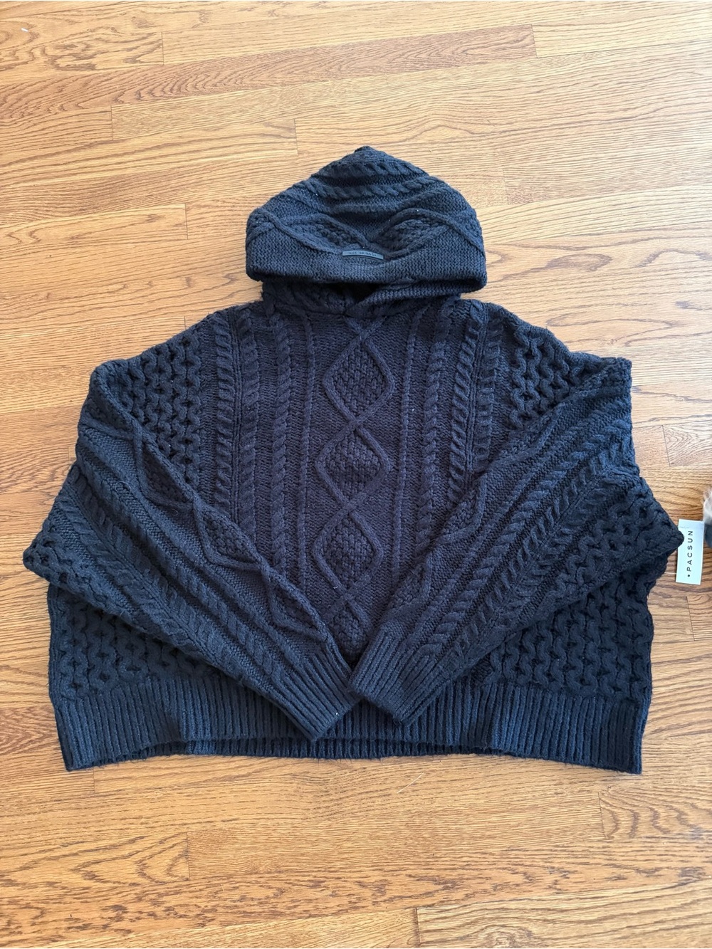 Fear of God Black Cable Knit Hooded Turtleneck Sweater
